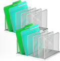 Kuntine.B Desk File Organizer Upright Mesh Desktop Organizer File Sorter Office Organization File Holder for Home, Office & Classroom (Silver, 2 Pack 5-Section)