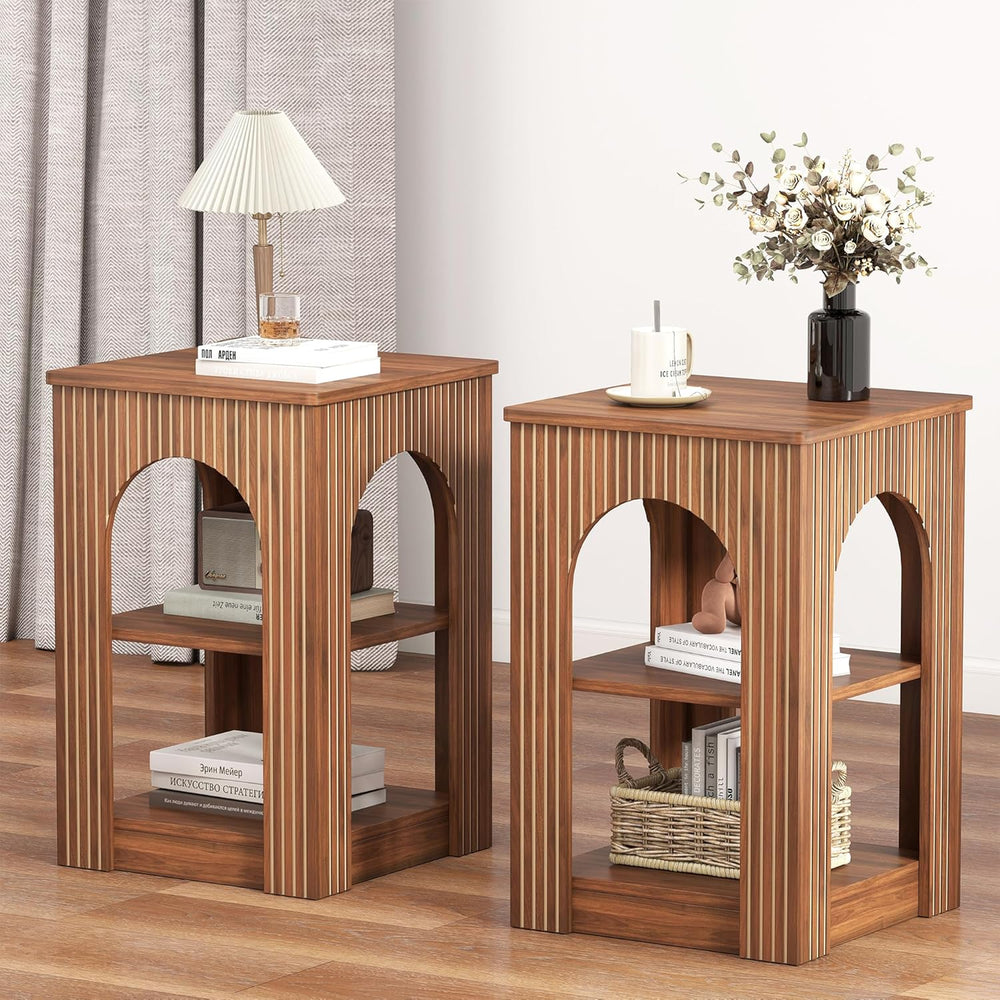 weselon End Table Set of 2, Mid-Century Modern Side Table with 3-Tier Storage...