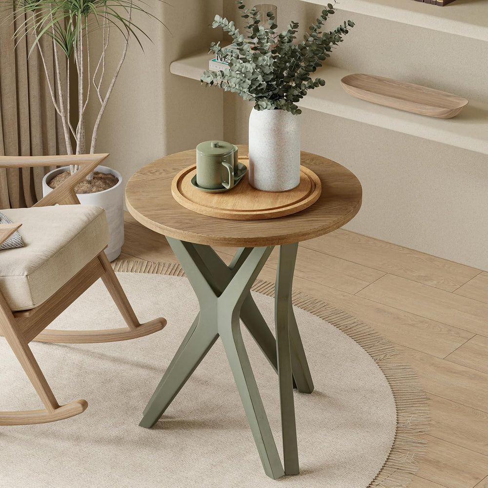 Pedestal Farmhouse End Table, Distressed Top with Tripod Base Bedside Table f...
