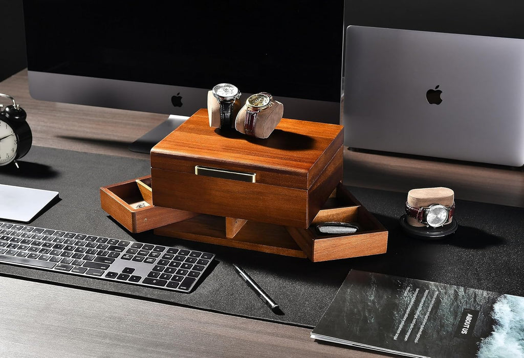 Shanik Luxury Large Watch Box for Men – 8 Slot Organizer with Velvet Pillows, Pull-Out Drawers for Accessories, Jewelry & Oversized Timepieces With Print Design