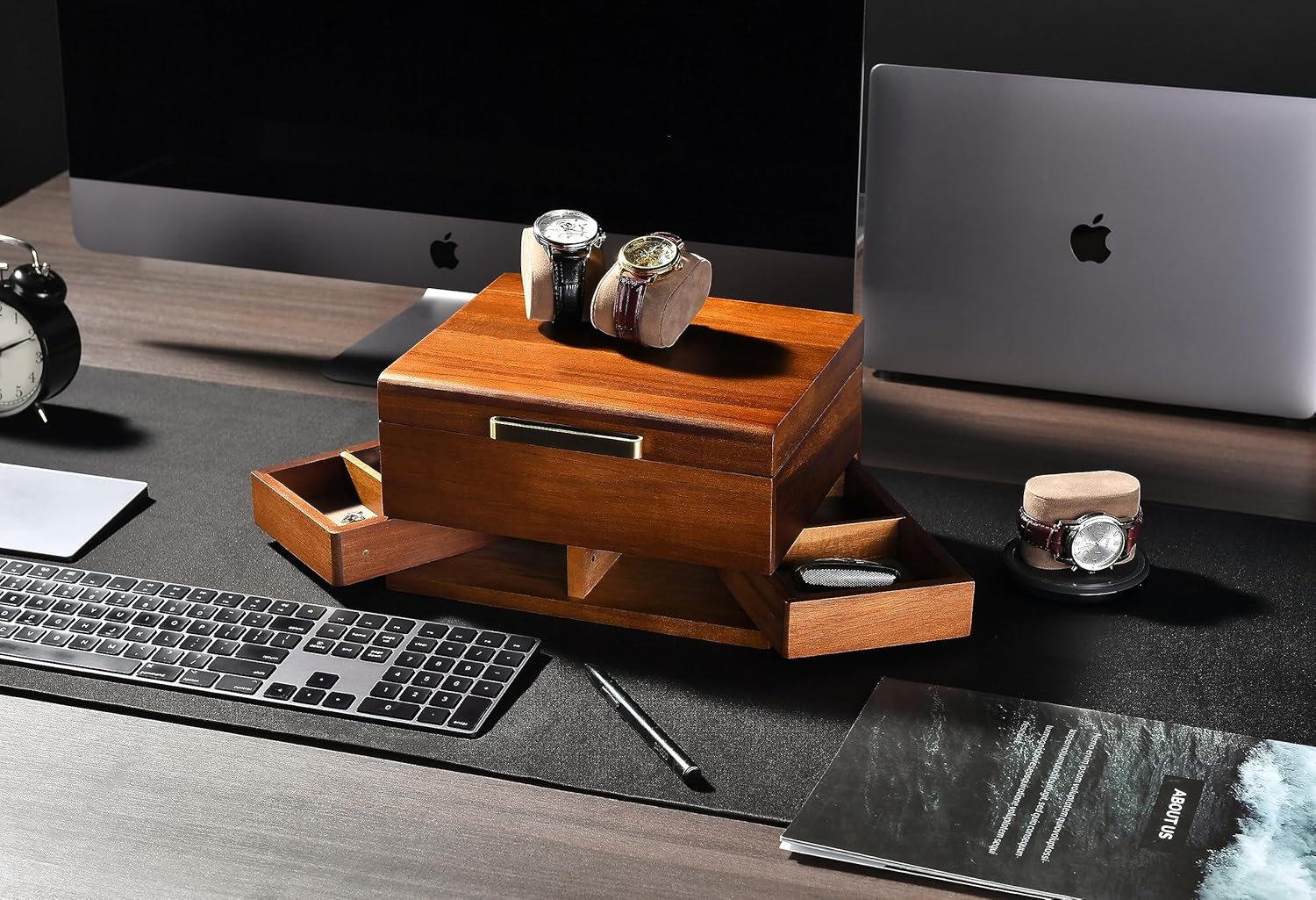 Shanik Luxury Large Watch Box for Men – 8 Slot Organizer with Velvet Pillows, Pull-Out Drawers for Accessories, Jewelry & Oversized Timepieces With Print Design
