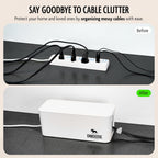 DMoose Cable Management Box - 2 Pack Medium & Large Cord Organizer for Desk & Floor - Cable Organizer Box for Child & Pet - Cable Box Hider for Tidy Office & Home, Power Strip Cover (White, Pack of 2)