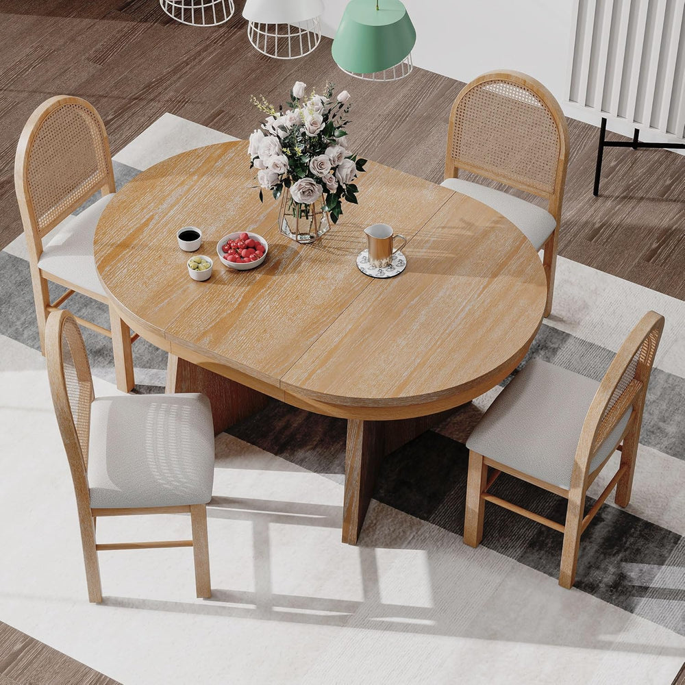 LUMISOL 5-Piece Round Dining Table Set for 4, Extendable Kitchen Table Set wi...