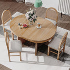 Ball & Cast Retro Dining Table Set for 4 with 4 Upholstered Chairs,5-Piece Wooden Living Room Furniture W/ 58" Round Extendable Kitchen Desk,for Small Space,Apartment,Dining Room,Natural Wood Wash