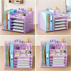 Lavatino 5-Tier Desk Organizer with 2 File Holders, Metal Adjustable Paper Letter Tray for Office or Home Desk Organizers and Accessories | 7 Flexible Dividers Keep Workspace Supplies Neat, Purple