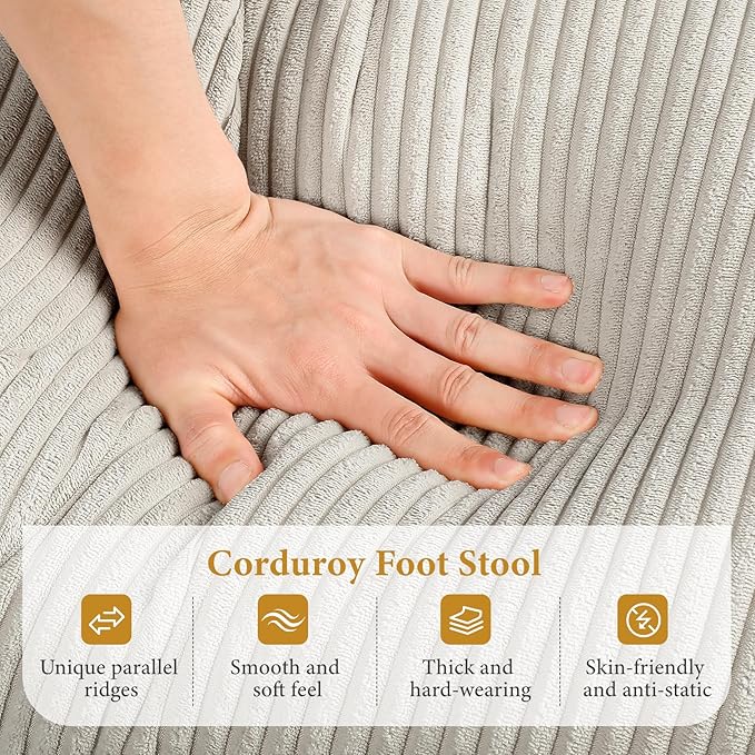 Vesgantti Large Ottoman for Modular Sofa, 29.5" Corduroy Ottoman with Spring Cushion, Rectangle Foot Rest for Couch, Entrance Footstool with Wood Legs, Footstool for Living Room, Bedroom, Light Gray