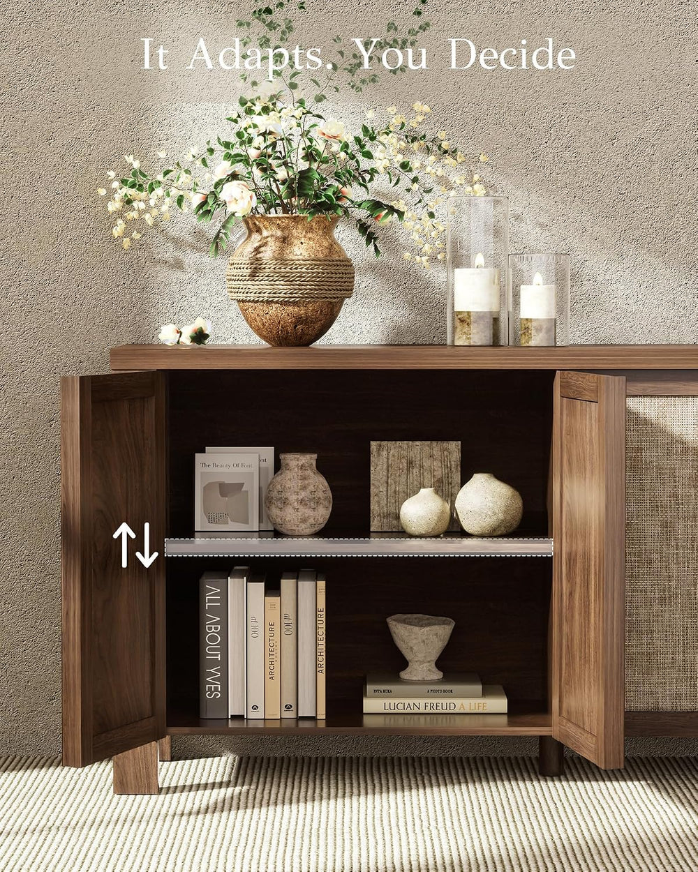 Yechen Buffet Cabinet with Storage, 63" Wide Sideboard with Solid Wood H...