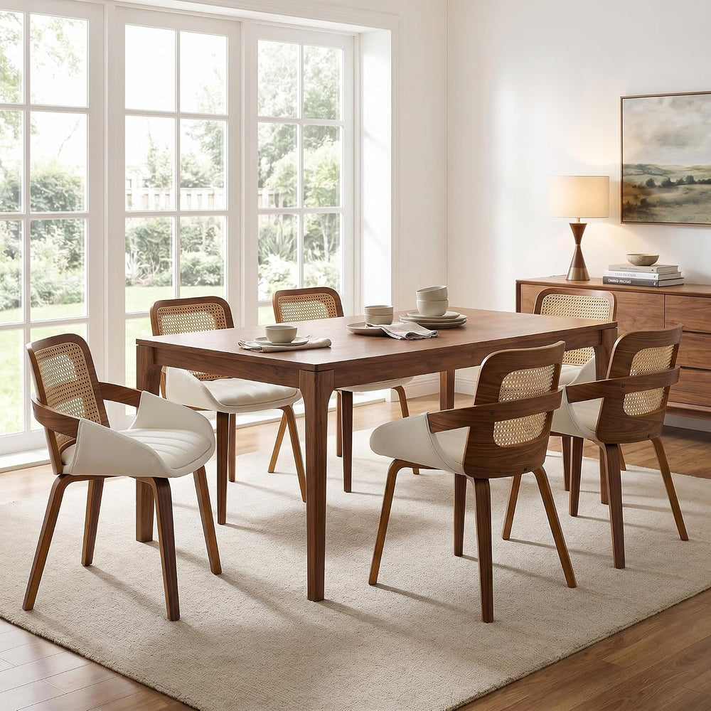DUOMAY Modern PU Leather Dining Chairs Set of 4, Cane Back Room Chairs with S...