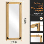 Full Length Mirror with Wooden Frame, 56"X22" Solid Wood Standing Floor Mirror for Farmhouse, Bathroom, Bedroom Decor, Hanging or Leaning Wall-Mounted(Natural)