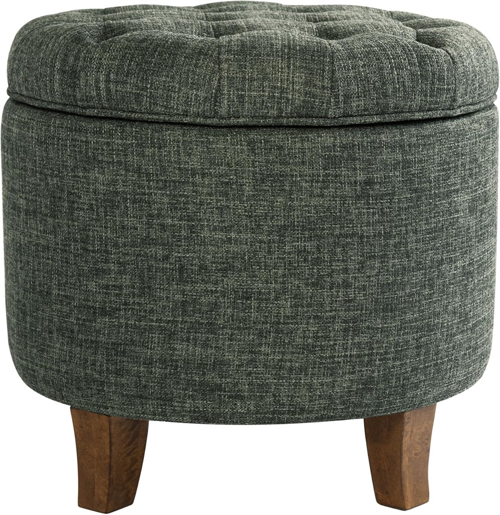 HomePop 19" Button Tufted Round Storage Ottoman - Green Clover Fabric