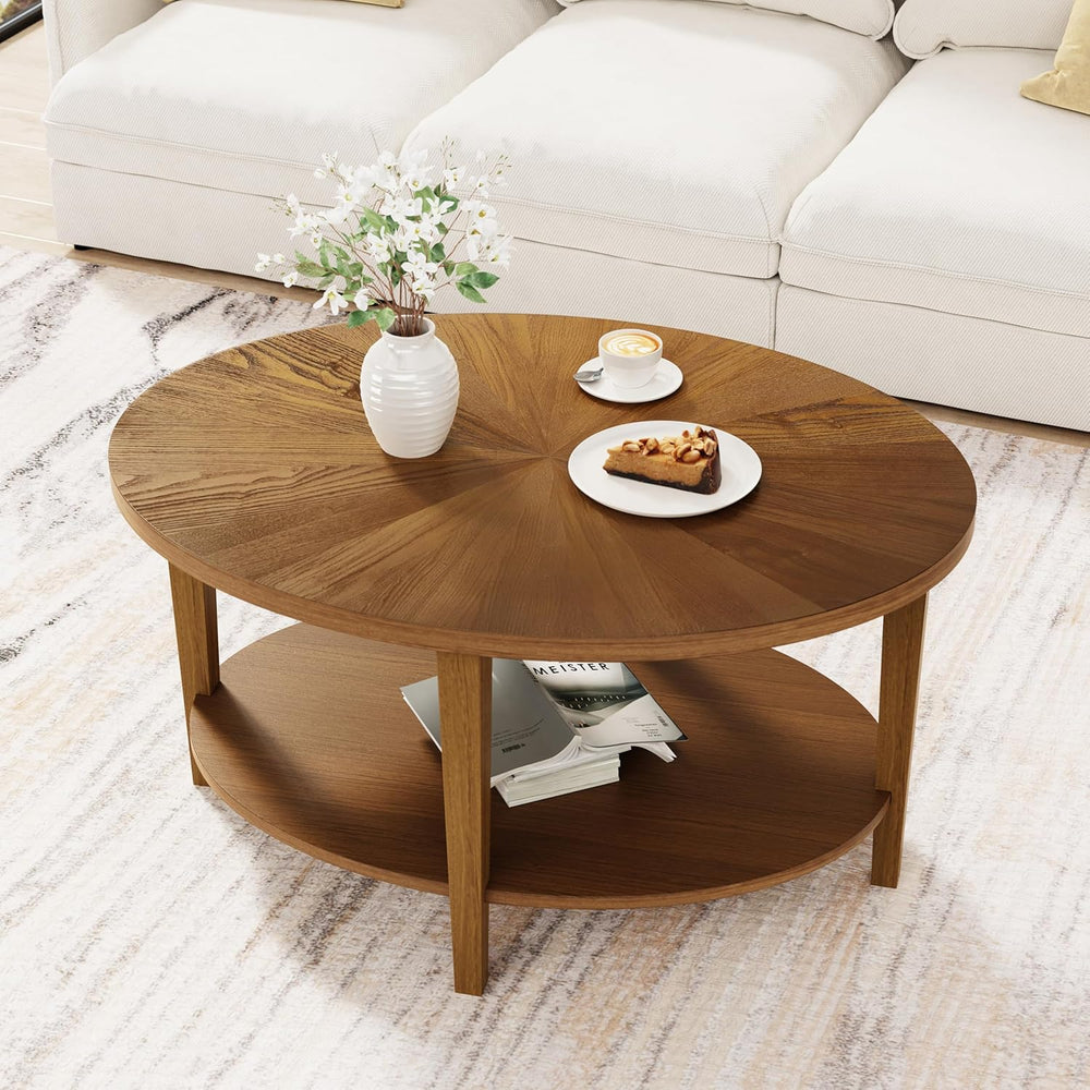 Solid Wood Oval Coffee Table for Living Room, 2 Tier Farmhouse Coffee Table w...