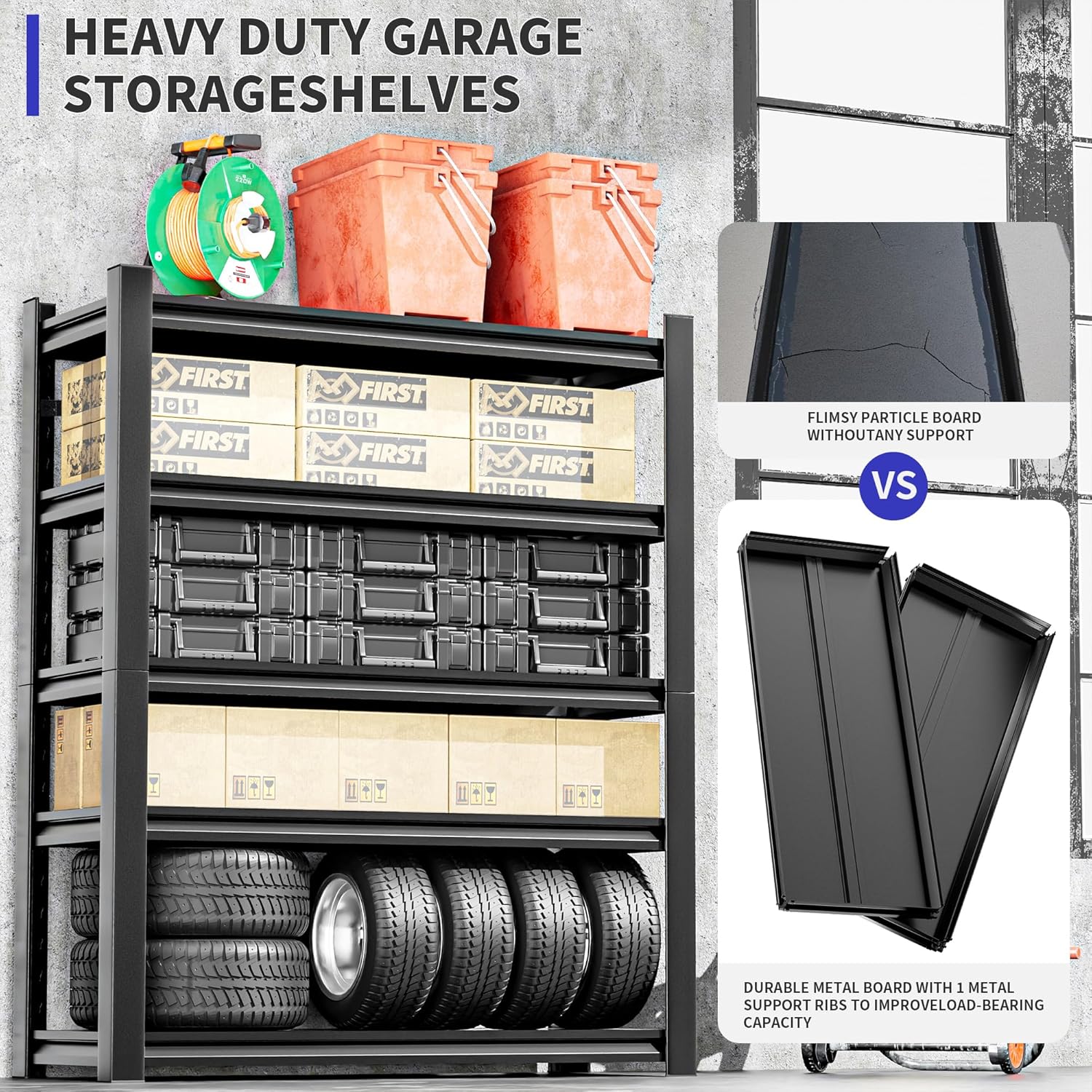 Heavy Duty Garage Shelving Unit, 72" H 2000 LBS Metal Storage Shelves, 5 Tier Adjustable Shelving Units for Organization, Heavy Duty Garage Storage Rack (72''H x 36''W x 16''D)
