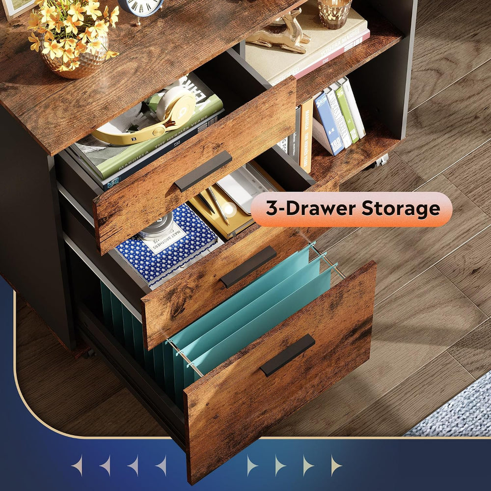 DEVAISE 3-Drawer Mobile File Cabinet, Lateral Filing Cabinet, Rustic Brown | ...