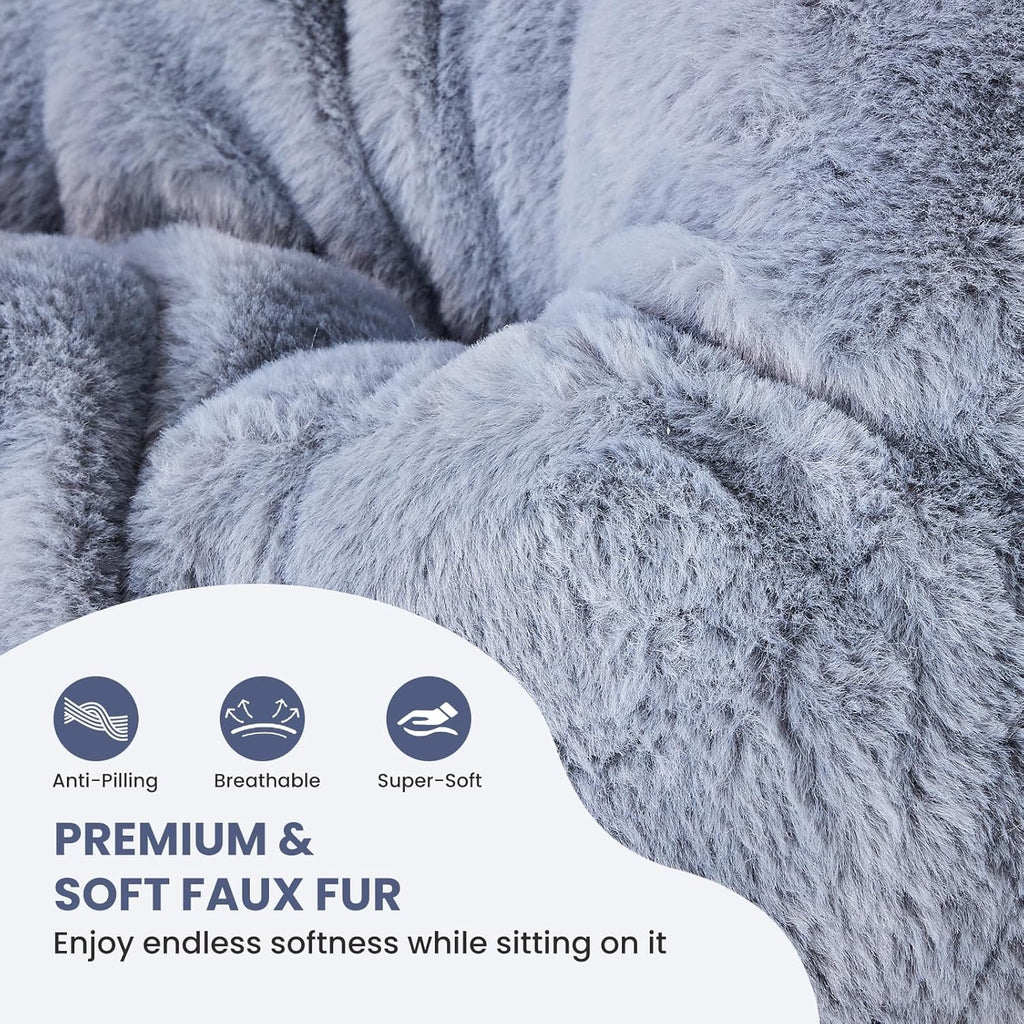 Simple Deluxe Oversized Square Moon Chair for Adults, Soft Faux Fur Folding Lounge Chair with Sturdy Steel Frame, Comfortable Reading Gaming Chair for Living Room, Bedroom, Grey
