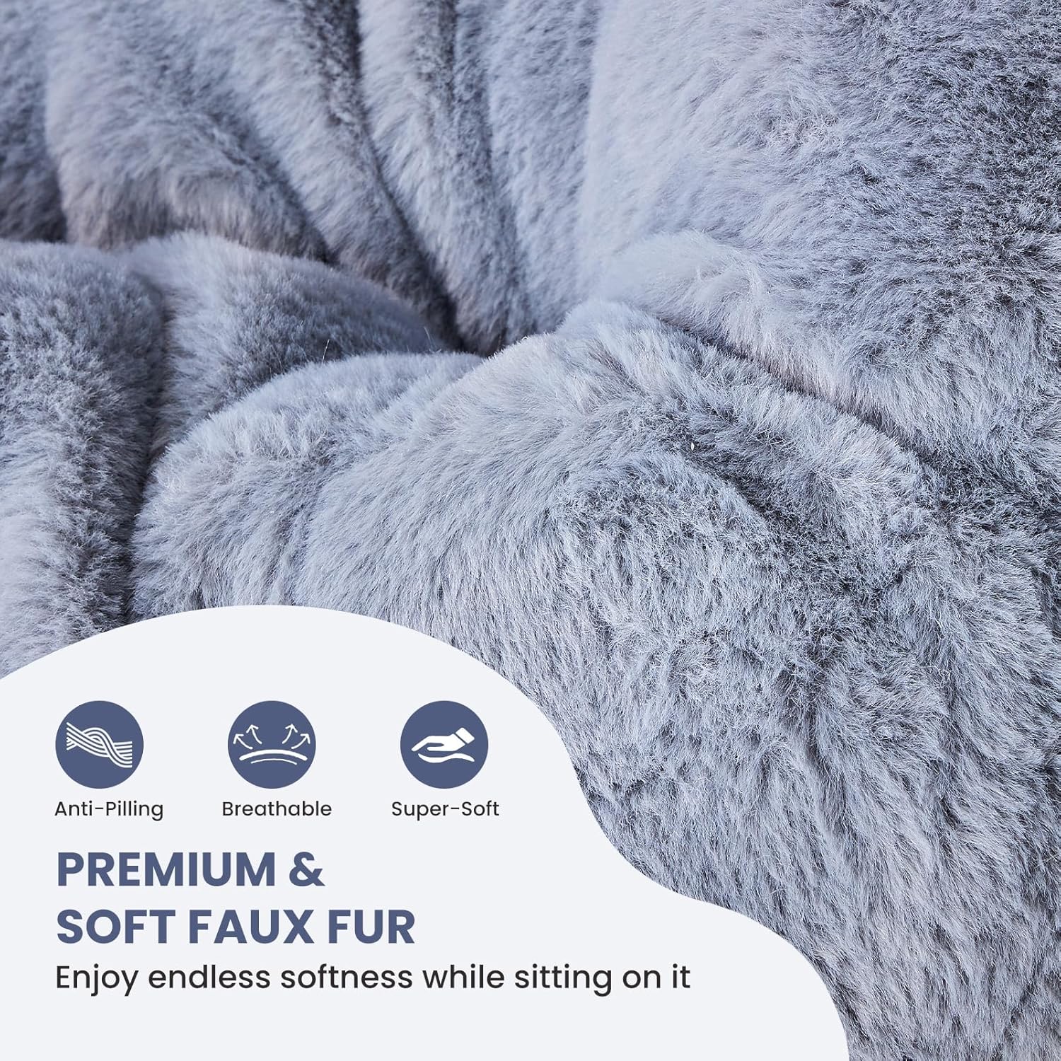 Simple Deluxe Oversized Square Moon Chair for Adults, Soft Faux Fur Folding Lounge Chair with Sturdy Steel Frame, Comfortable Reading Gaming Chair for Living Room, Bedroom, Grey