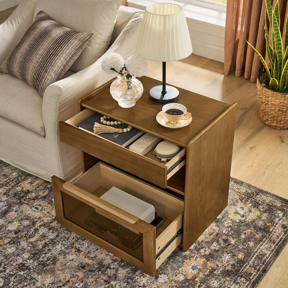 Mid Century Modern Nightstand with Charging Station & Outlet Hole & 2...