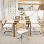 Zesthouse Natural Rattan Dining Chairs Set of 4, Modern Kitchen Chairs with Solid Wood Back for Dining Room Living Room, Mid Century Breuer Design Inspired, Upholstered Boule Fabric, White