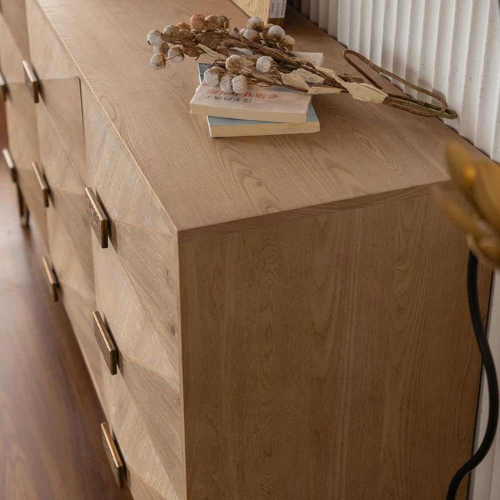 59.44" Light Wood Sideboard, Geometric Relief Buffet with 3 Drawers &amp...