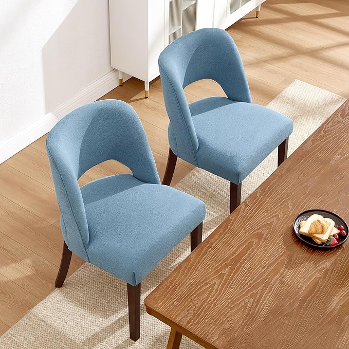 Dining Chairs Set of 2,Modern Dining Room Chairs with Thick Cushions,Upholstered Linen Fabric Kitchen Chairs for Kitchen Dining Room LIGHTBLUE