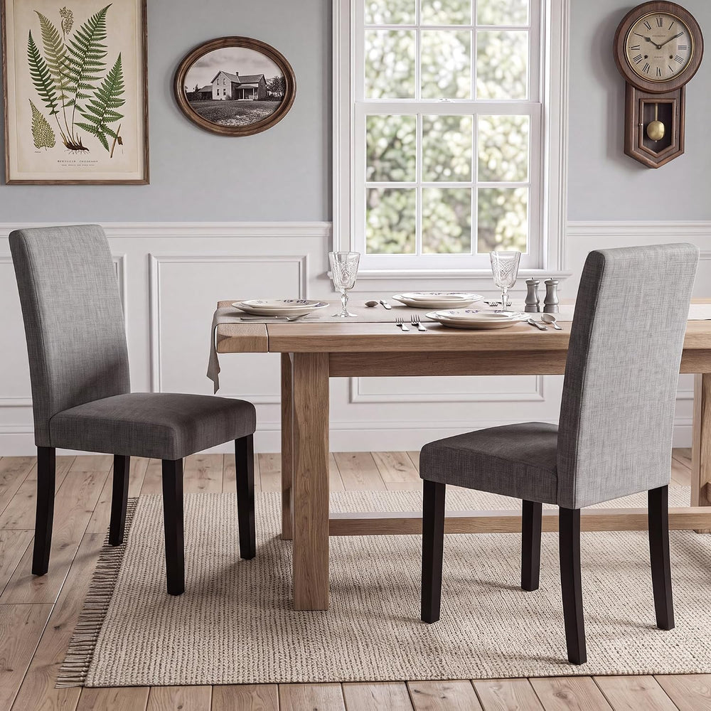 GOTMINSI Modern Gray Linen Parsons Dining Chair, Sturdy Wood Legs, Set of 4