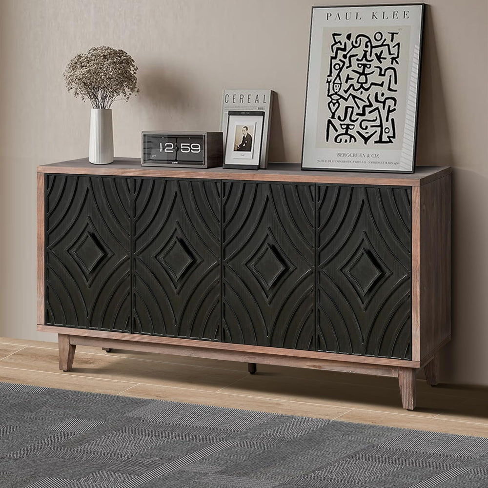60 Inches Black Large Farmhouse Sideboard Buffet with Storage, Retro Credenza...