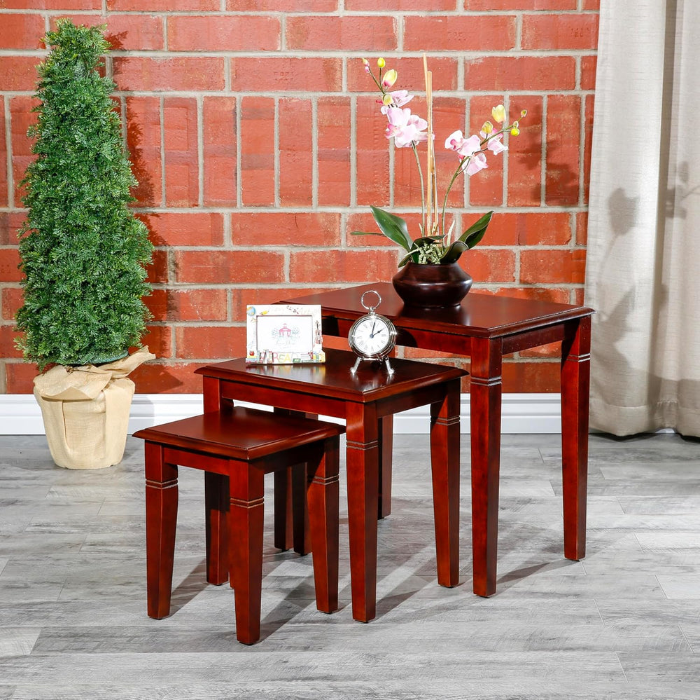 Cherry 3-Piece Nesting Table Set, Multi-Functional Side Tables, Easy to Arran...
