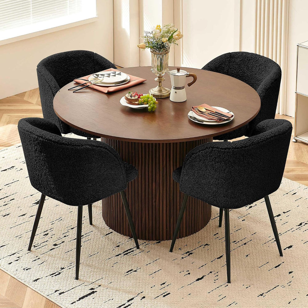 Homedot 5-Piece Round Dining Table Set for 4, 47-Inch Walnut Kitchen Table an...