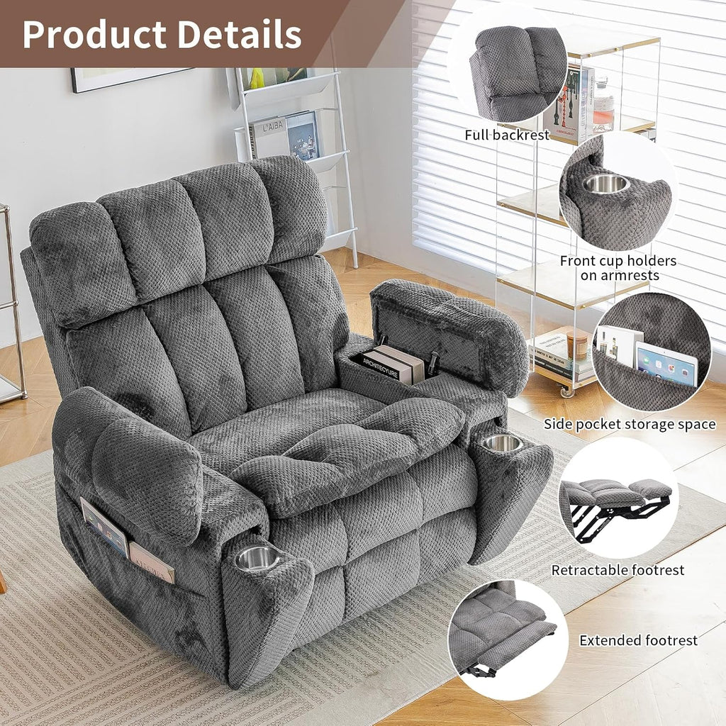 Dual Motor Power Lift Chair 26" Extra Wide Recliner Chair for Elderly with Headrest, Flip Arm Storage,Massage & Heat,Oversized Lay Flat Recliner with Cupholders,USB Ports,Type C,Zero Gravity