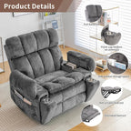 Dual Motor Power Lift Chair 26" Extra Wide Recliner Chair for Elderly with Headrest, Flip Arm Storage,Massage & Heat,Oversized Lay Flat Recliner with Cupholders,USB Ports,Type C,Zero Gravity
