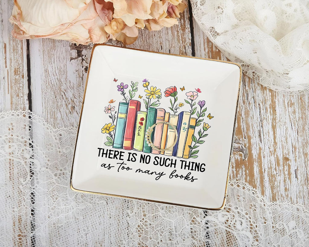 Book Lovers Gifts for Women – Floral Books 4" Jewelry Dish – Bookish Gift for Readers, Librarian, Bookworm, Teacher, Mom, Sister, Friend – Library Gifts, Book Gift for Birthday, Mother Day, Graduation