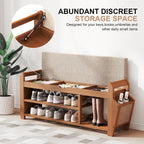 PETKABOO 39.4" Bamboo Shoe Rack Bench, 3-Tier Entryway Bench with Thick Cushion, Flip-Top & Side Storage, Holds Up to 550 LBS for Hallway, Living Room, Bedroom