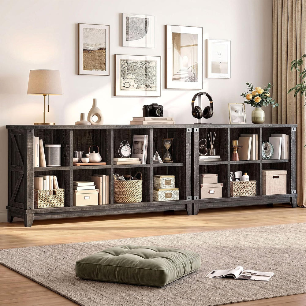 EnHomee Wooden 6 Cube Storage Organizer, Farmhouse Storage for Living Room