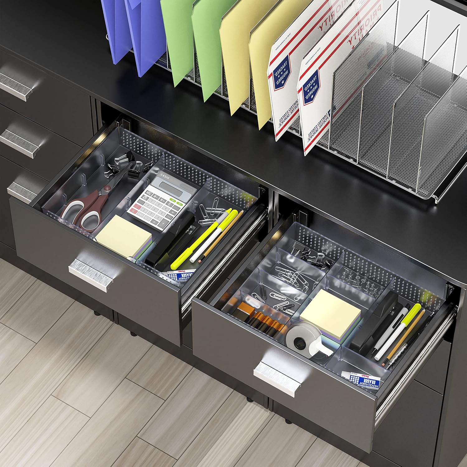 Simple Houseware Drawer Organizer Tray with 9 Adjustable Compartments, Clear