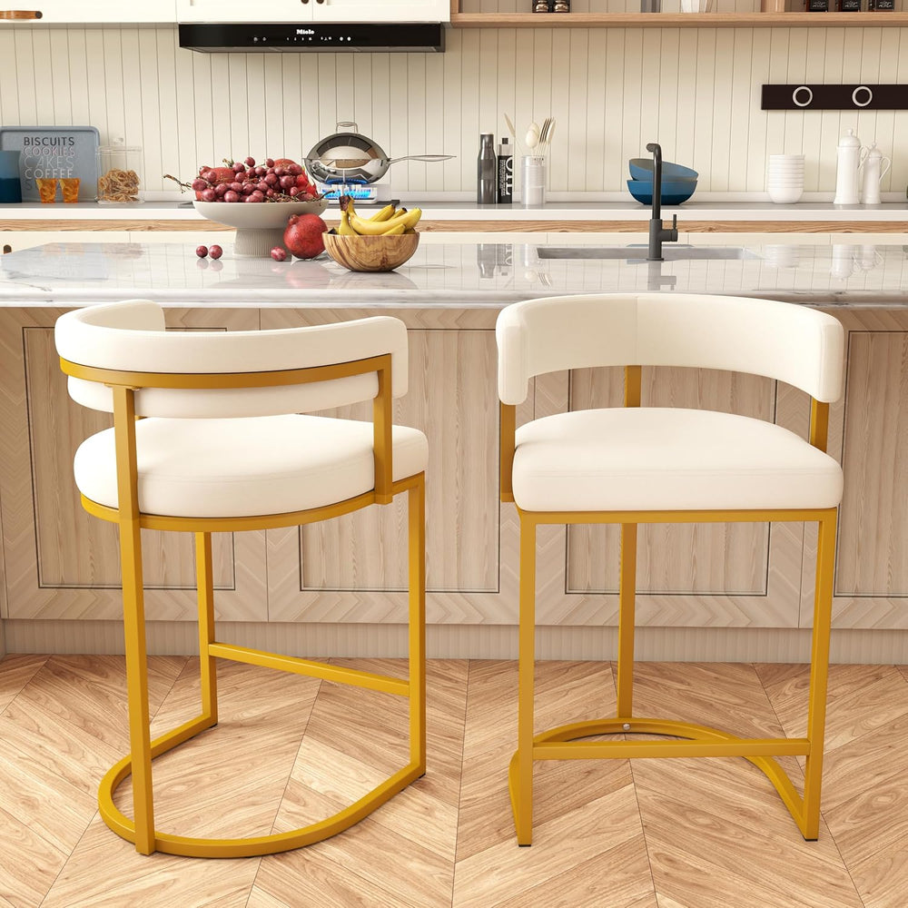 Modern Barrel Bar Stools Set of 3, 24" Velvet Counter Height Stools with...
