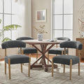 VKNOW Wooden Dining Chairs Set of 4, Modern Upholstered Dining Room Chairs with Rubberwood Legs and Curved Backrest, Fabric Kitchen Chairs for Farmhouse/Living Room/Dining Room, Black