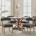 VKNOW Wooden Dining Chairs Set of 4, Modern Upholstered Dining Room Chairs with Rubberwood Legs and Curved Backrest, Fabric Kitchen Chairs for Farmhouse/Living Room/Dining Room, Black