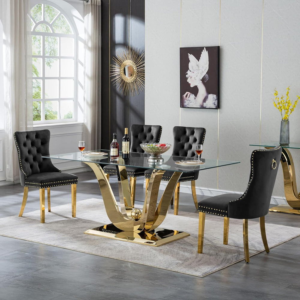 HomVent 70'' Glass Dining Table Set for 4, Modern Rectangle Kitchen T...