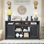 Farmhouse TV Stand for Living Room, Large Black Entertainment Center with Storage, TV Console for Bedroom, TV Stand with Sliding Barn Door Television Stands for 80 Inch TV, 38 Inch Tall Media Cabinet