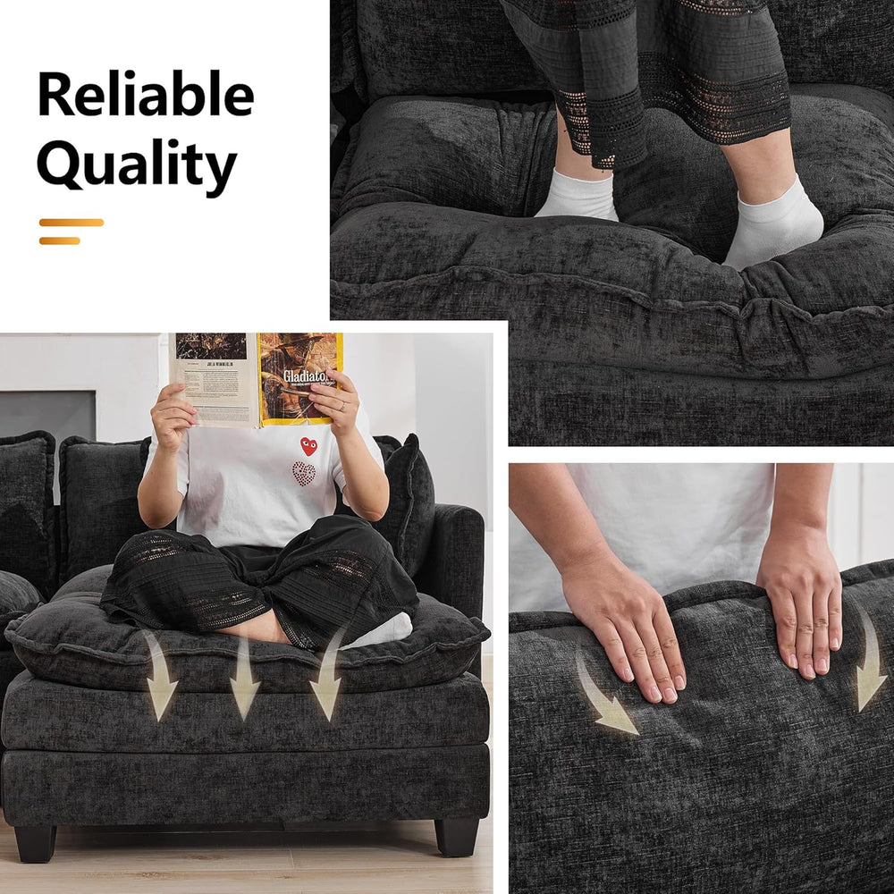 111'' Sectional Cloud Deep Seat Couch, Modern Comfy Chenille L Shaped...