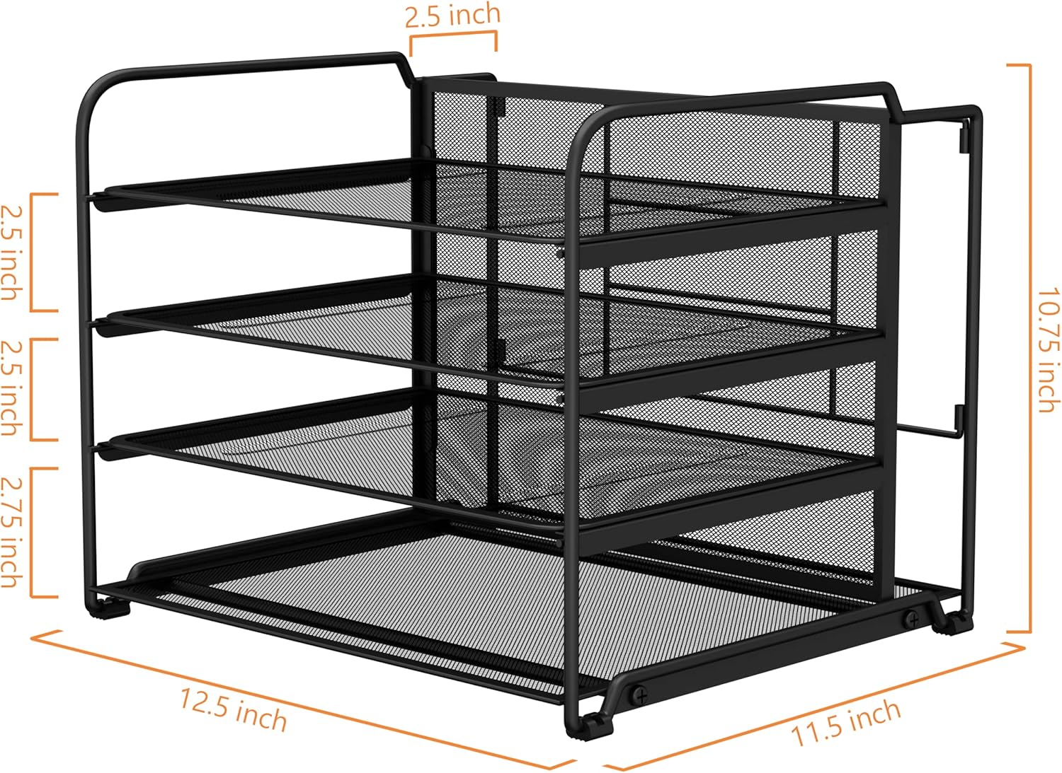 CAXXA 4 Tier Mesh Document Trays with Vertical Upright Section for Hanging File Holders, Mesh Office Supplies Desk Organizer, Black