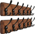 Dseap Coat Rack Wall Mounted - 24" Long 6 Tri Hooks, Heavy Duty Wooden Wall Coat Hanger Coat Hook for Clothes Hat Jacket Clothing, Natural and Black, Pack of 2