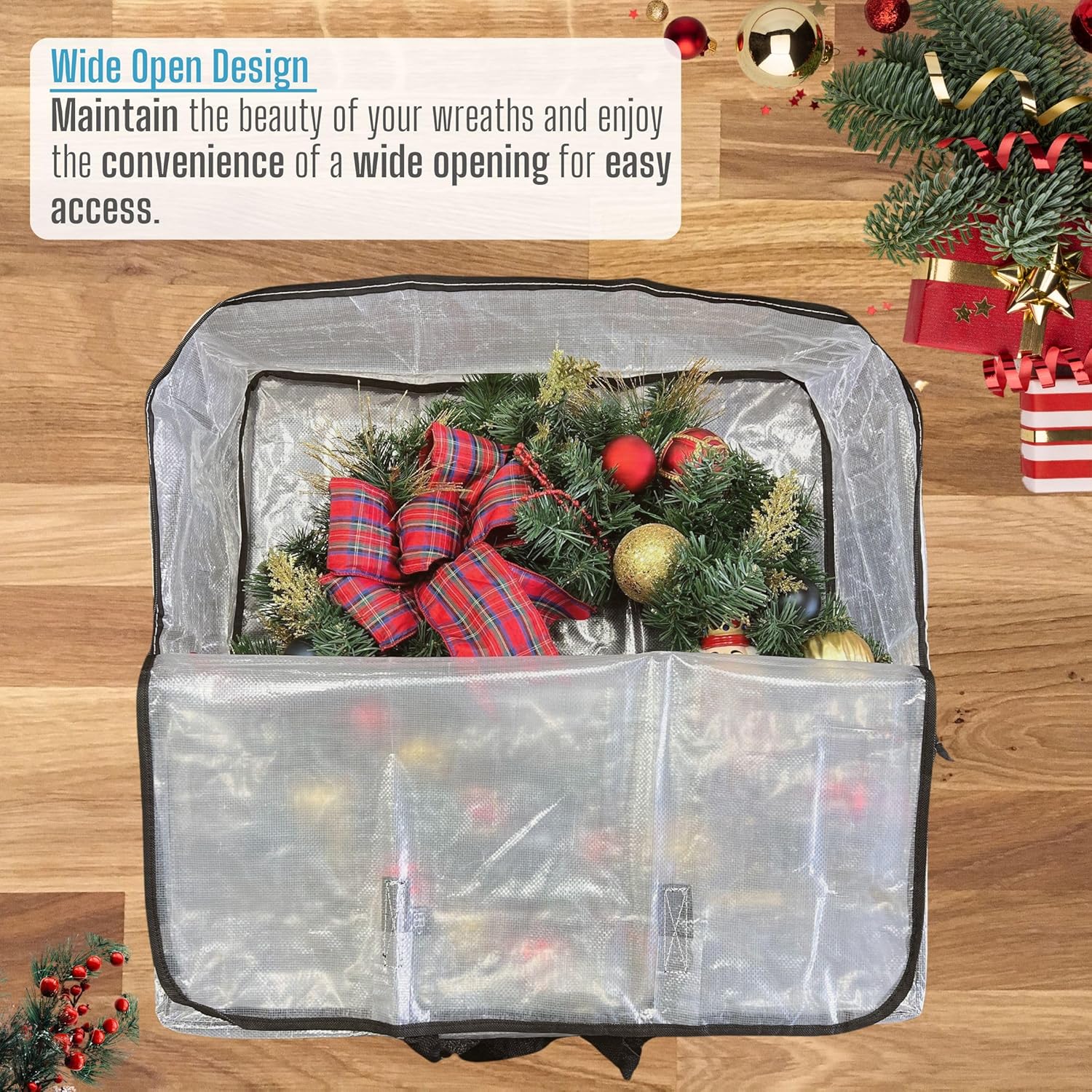VENO 5 Pack Wreath Storage Bag, Summer, Christmas Decoration Garland Container, 30 Inch Clear Door Wreath Organizers, Moving Boxes, Packing Supplies for College (Square - 5 Pack)