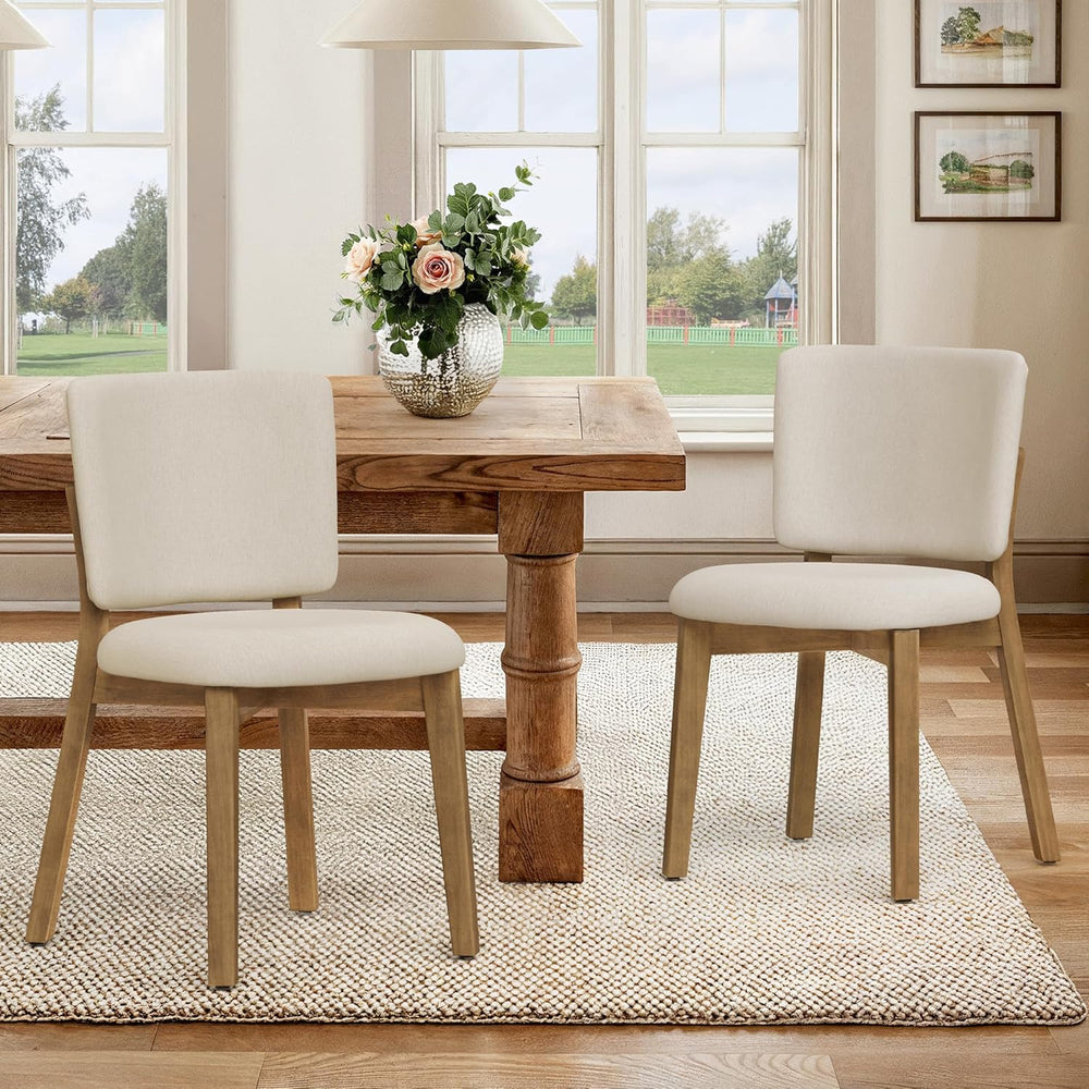 LUE BONA Linen Farmhouse Dining Chairs Set of 4, Natural Wood Leg | Comfortab...