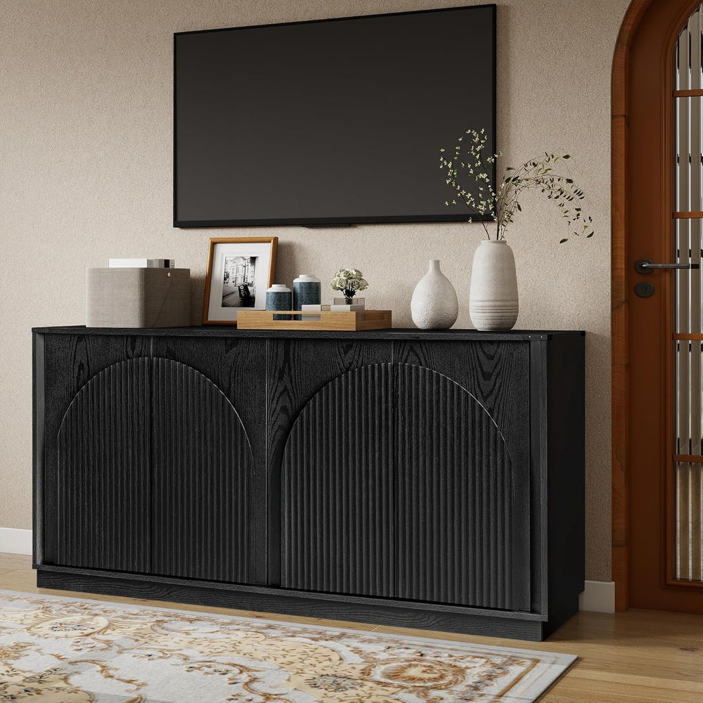 Real Relax 65 Inch Fluted Buffet Cabinet with Storage, Modern Symmetrical Arc...
