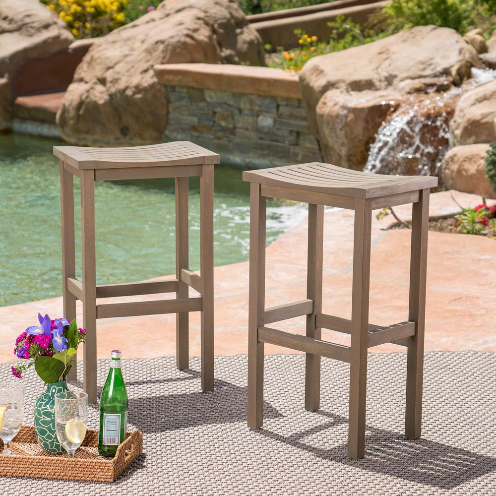 Christopher Knight Home Caribbean Outdoor 30" Acacia Wood Barstools, 2-P...