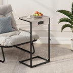 Vagusicc C Shaped End Table with Charging Station, Adjustable Height Side Table for Couch,Small Side Table Small Spaces,33.2'' Tall Couch Tables that Slide Under, Tv Tray Table for Living Room, Greige
