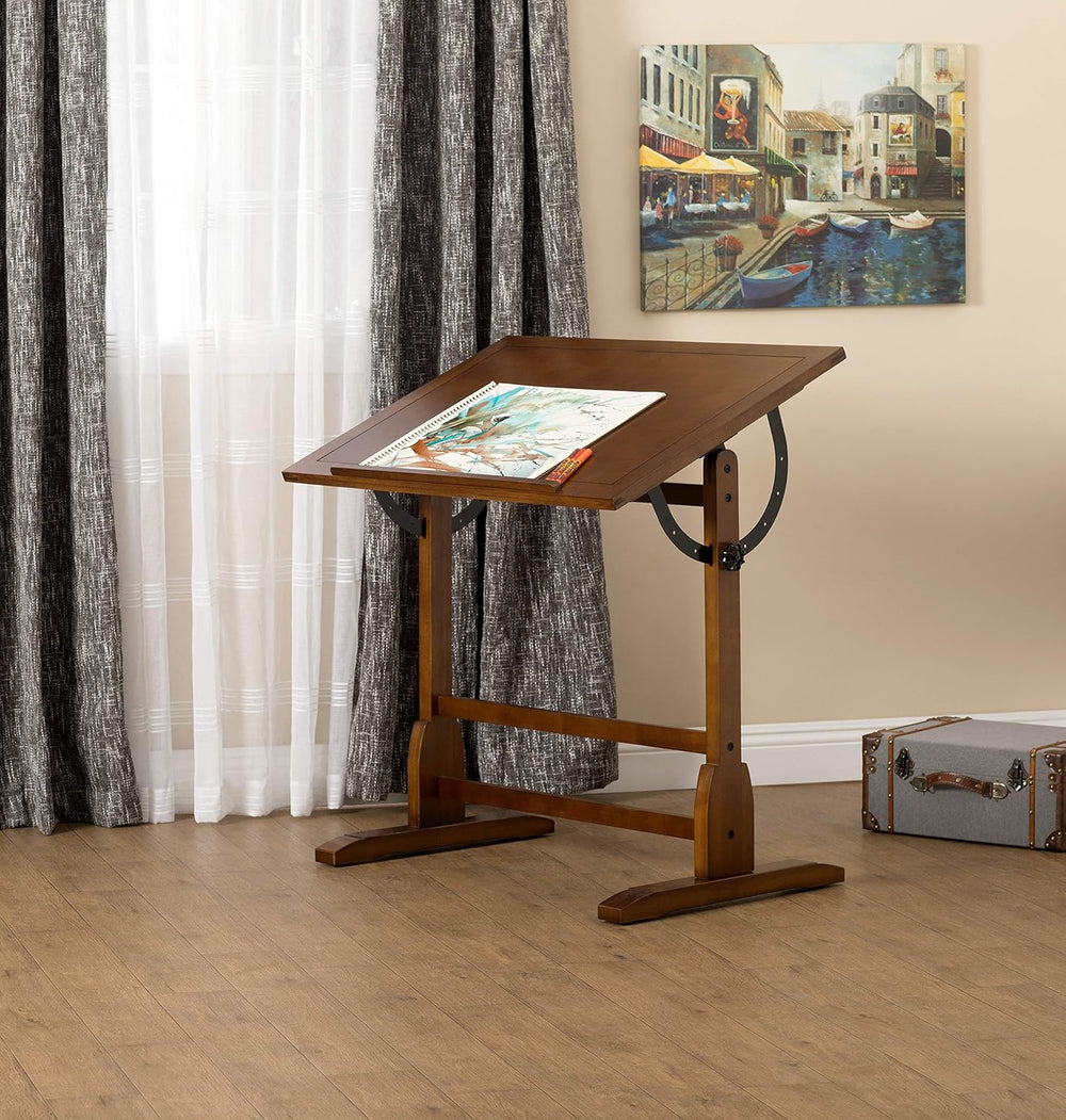 Studio Designs Vintage Rustic Oak Drafting Table, Top Adjustable Drafting Tab...