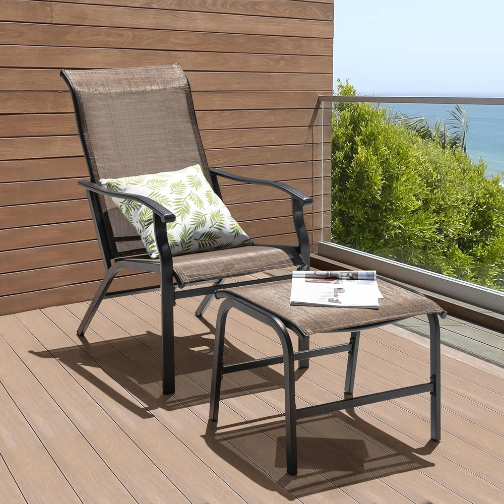 NUU GARDEN Outdoor Patio Chair, Patio Dining Chair with Ottoman, All-Weather ...