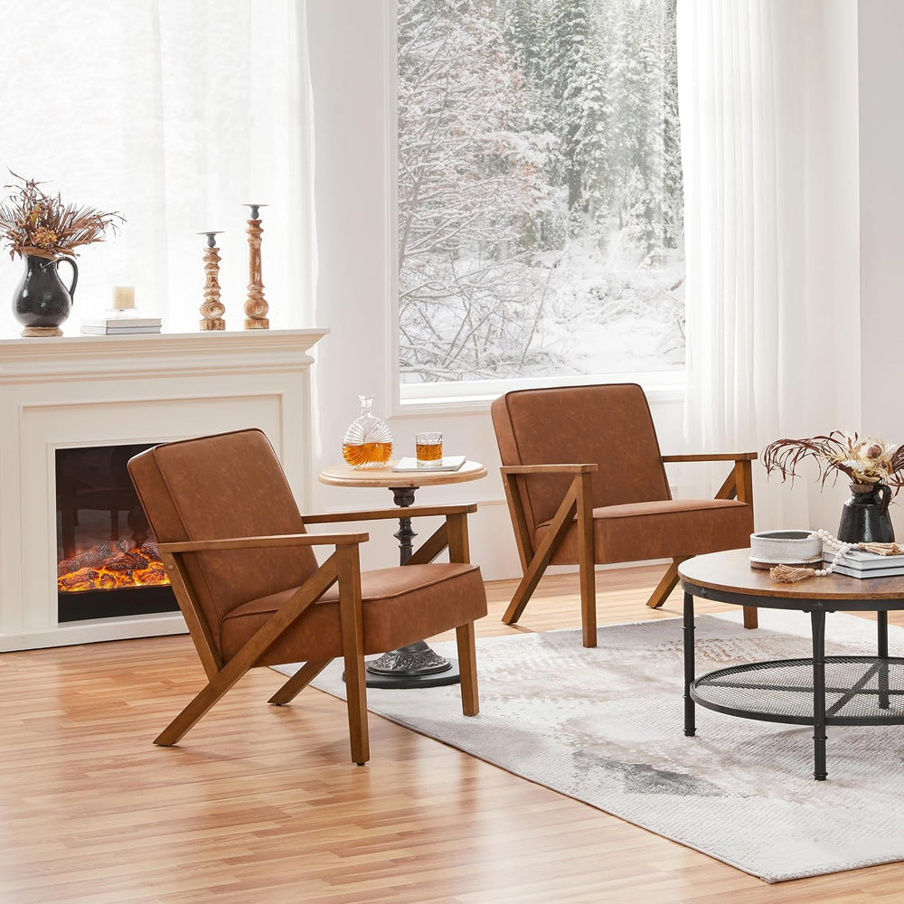 Yaheetech Mid-Century Accent Chairs Set of 2, Light Brown