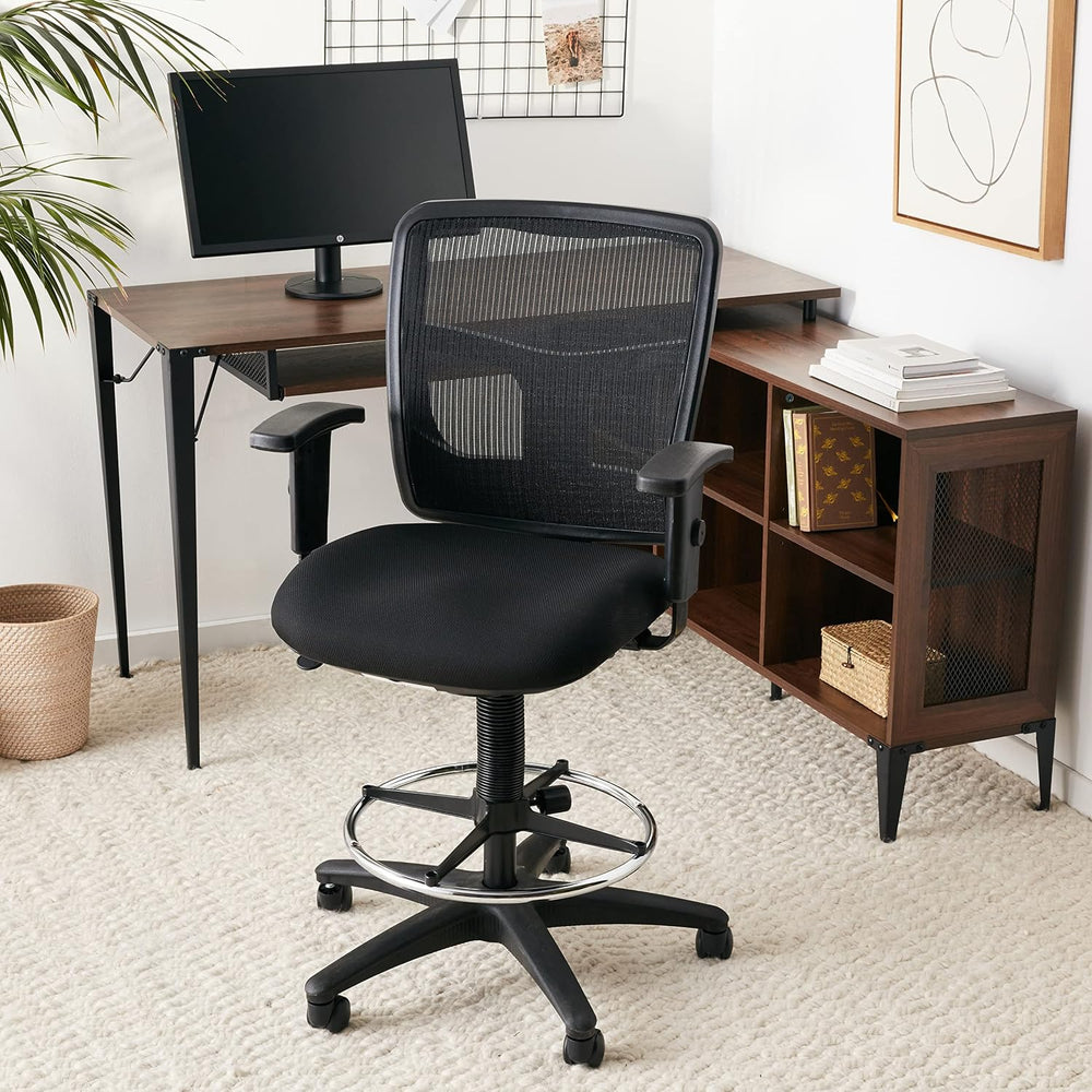 Lorell Ratchet Stool Office Chair - Ergonomic Mid-Back Design with Breathable...
